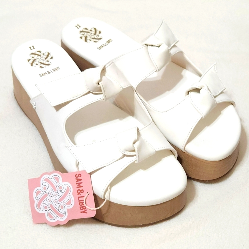 Sam & Lilly Platform in White Slip on Open Toe Size 11 Vegan Leather Unisex NWT